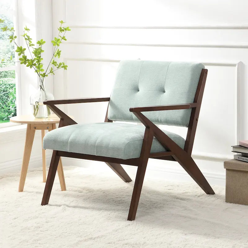 Fauteuil d'accent style Mid-Century Modern avec coussins moelleux, accoudoirs inclinés et structure robuste en bois massif