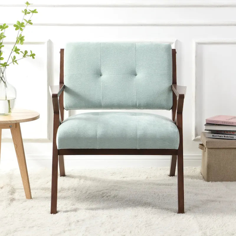 Fauteuil d'accent style Mid-Century Modern avec coussins moelleux, accoudoirs inclinés et structure robuste en bois massif