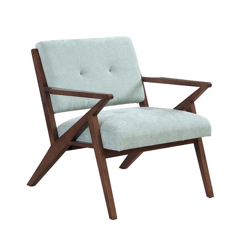 Fauteuil d'accent style Mid-Century Modern avec coussins moelleux, accoudoirs inclinés et structure robuste en bois massif