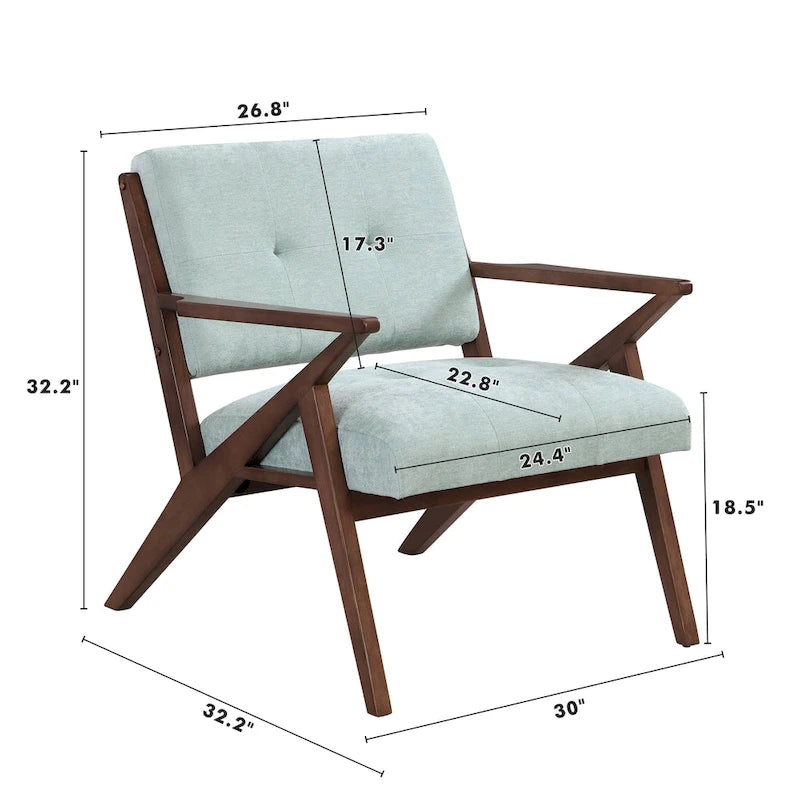 Fauteuil d'accent style Mid-Century Modern avec coussins moelleux, accoudoirs inclinés et structure robuste en bois massif