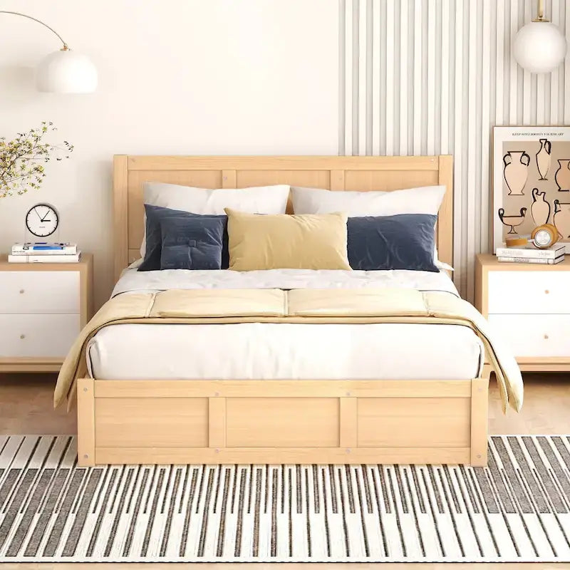 Lit plateforme en bois tout-en-un grand format avec rangement sous le lit Lit tapissé et 2 tiroirs Cadre de lit créatif pour un gain de place
