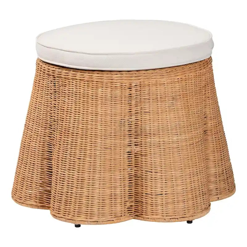 Repose-pieds en rotin naturel avec coussin