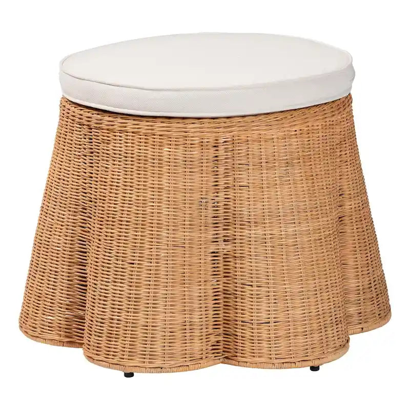 Repose-pieds en rotin naturel avec coussin