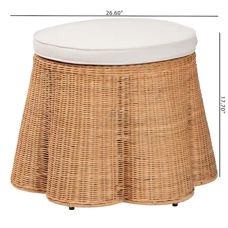 Repose-pieds en rotin naturel avec coussin