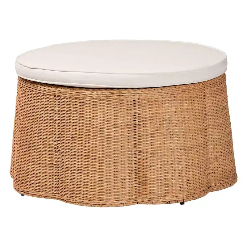 Repose-pieds en rotin naturel avec coussin