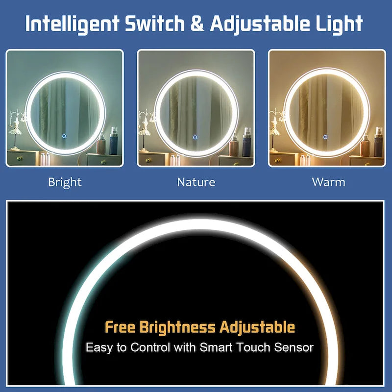 Coiffeuse avec miroir tactile, 3 modes d'éclairage