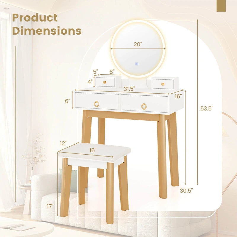 Coiffeuse avec miroir tactile, 3 modes d'éclairage