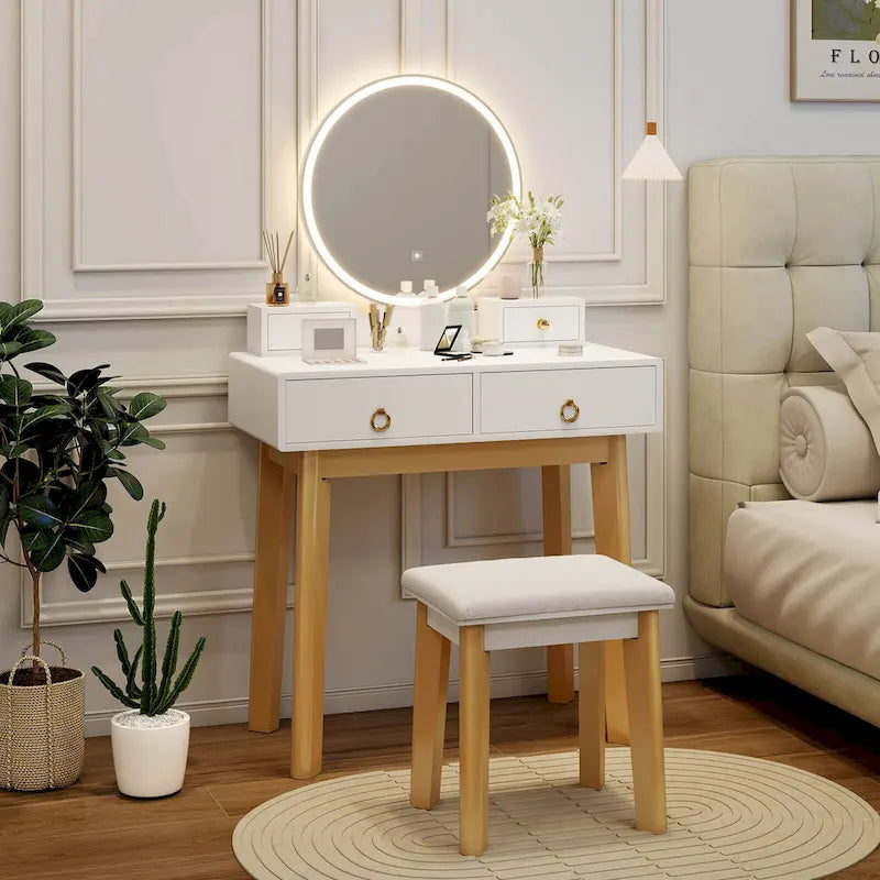 Coiffeuse avec miroir tactile, 3 modes d'éclairage