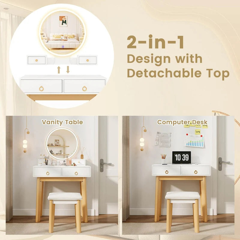 Coiffeuse avec miroir tactile, 3 modes d'éclairage