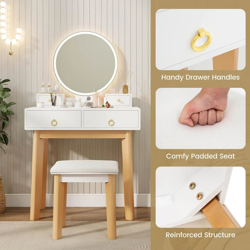 Coiffeuse avec miroir tactile, 3 modes d'éclairage
