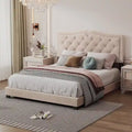 Cadre de lit rembourré Queen Size avec design riveté, lit plateforme moderne en velours avec tête de lit capitonnée, gris