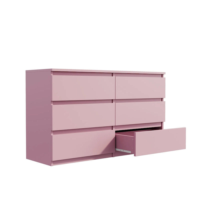 Commode double à 6 tiroirs, meuble de rangement sans poignées pour chambre à coucher, salon