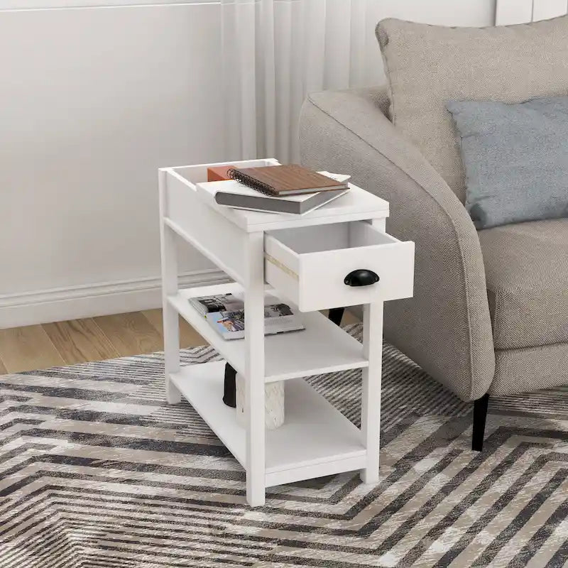 Table d'appoint étroite avec tiroirs et rangement à couvercle à charnière