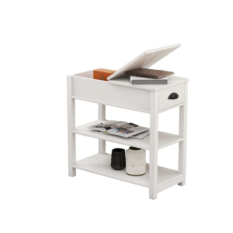 Table d'appoint étroite avec tiroirs et rangement à couvercle à charnière