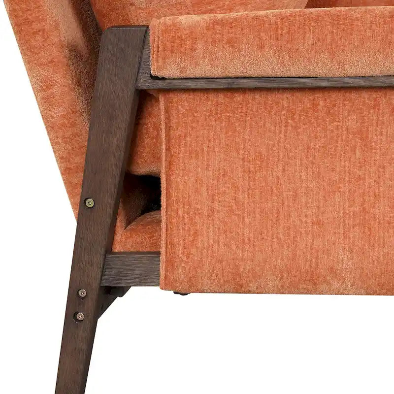 Fauteuil d'appoint en velours et bois massif de style Mid-Century avec coussin d'assise épais