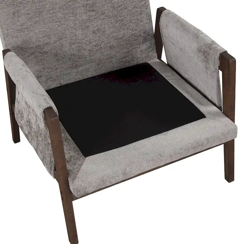 Fauteuil d'appoint en velours et bois massif de style Mid-Century avec coussin d'assise épais