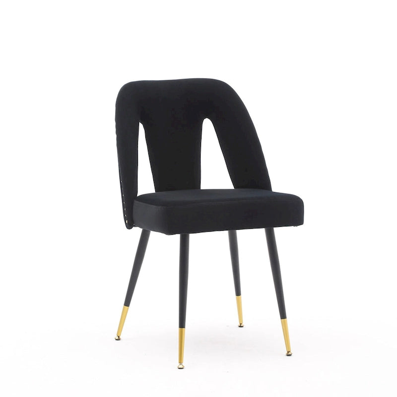 Chaise de salle à manger capitonnée en velours avec clous décoratifs et pieds en métal