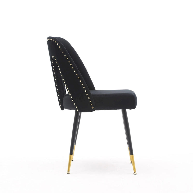 Chaise de salle à manger capitonnée en velours avec clous décoratifs et pieds en métal