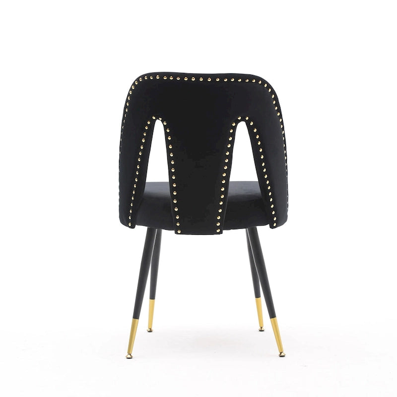 Chaise de salle à manger capitonnée en velours avec clous décoratifs et pieds en métal