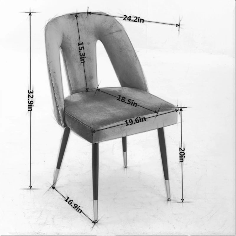 Chaise de salle à manger capitonnée en velours avec clous décoratifs et pieds en métal