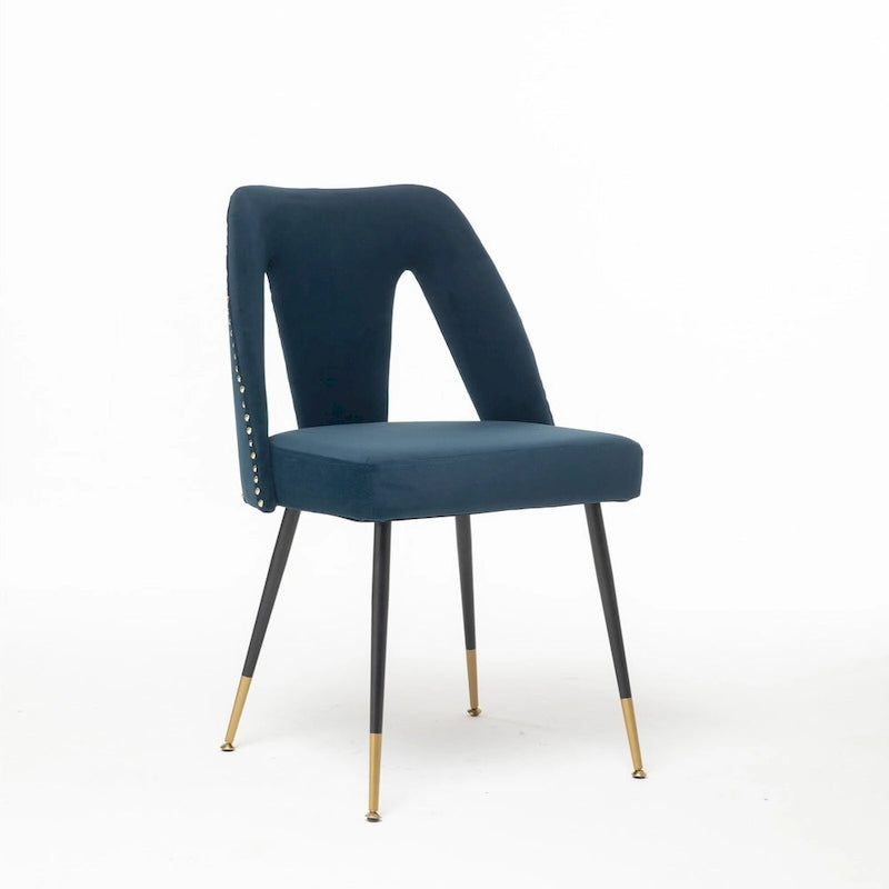 Chaise de salle à manger capitonnée en velours avec clous décoratifs et pieds en métal