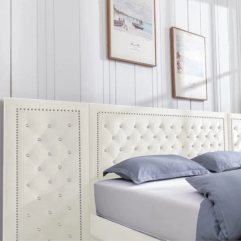 Cadre de lit plateforme haut capitonné en velours avec tête de lit, mobilier de chambre