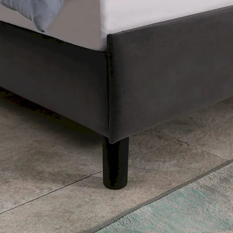 Cadre de lit plateforme haut capitonné en velours avec tête de lit, mobilier de chambre