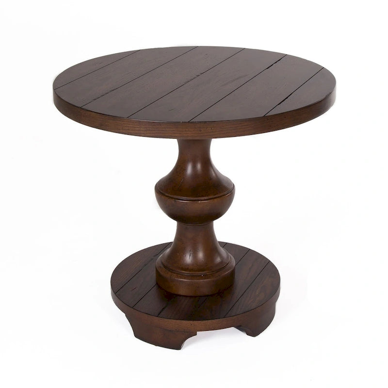 Table d'appoint ronde dotée d'un plateau en chêne massif à lattes