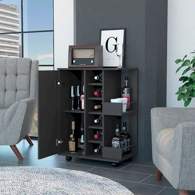 Meuble de bar, un meuble bas avec séparation, noir