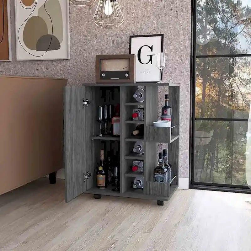 Meuble de bar, un meuble bas avec séparation, noir