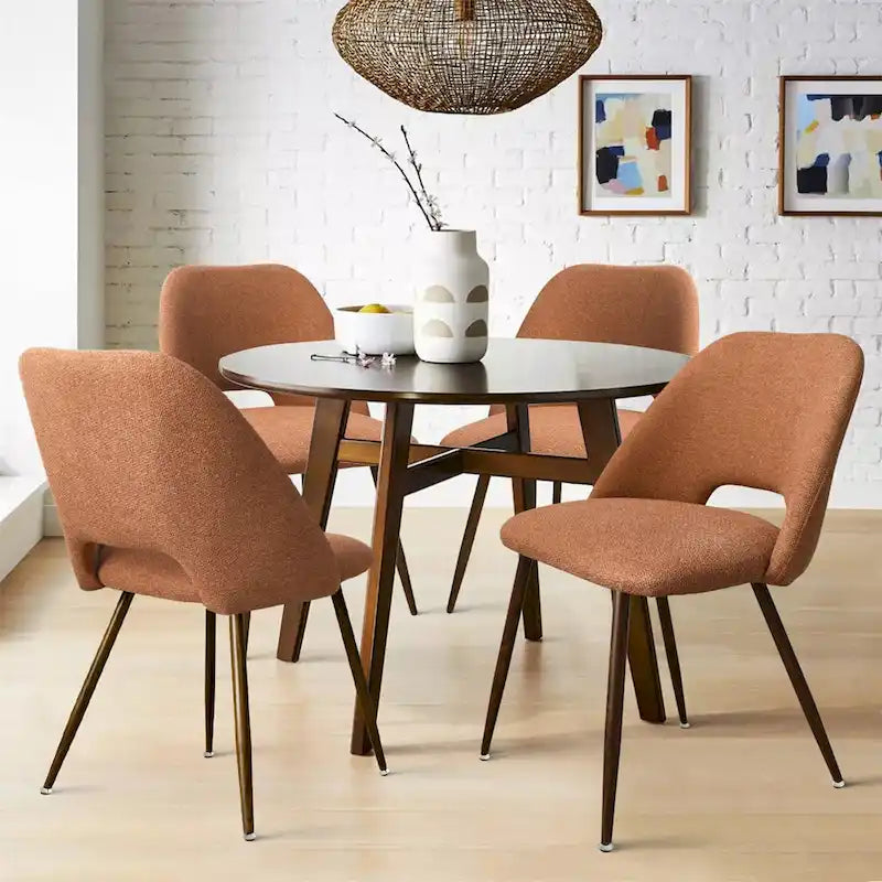 Chaise de salle à manger moderne capitonnée à dossier découpé avec finition noyer