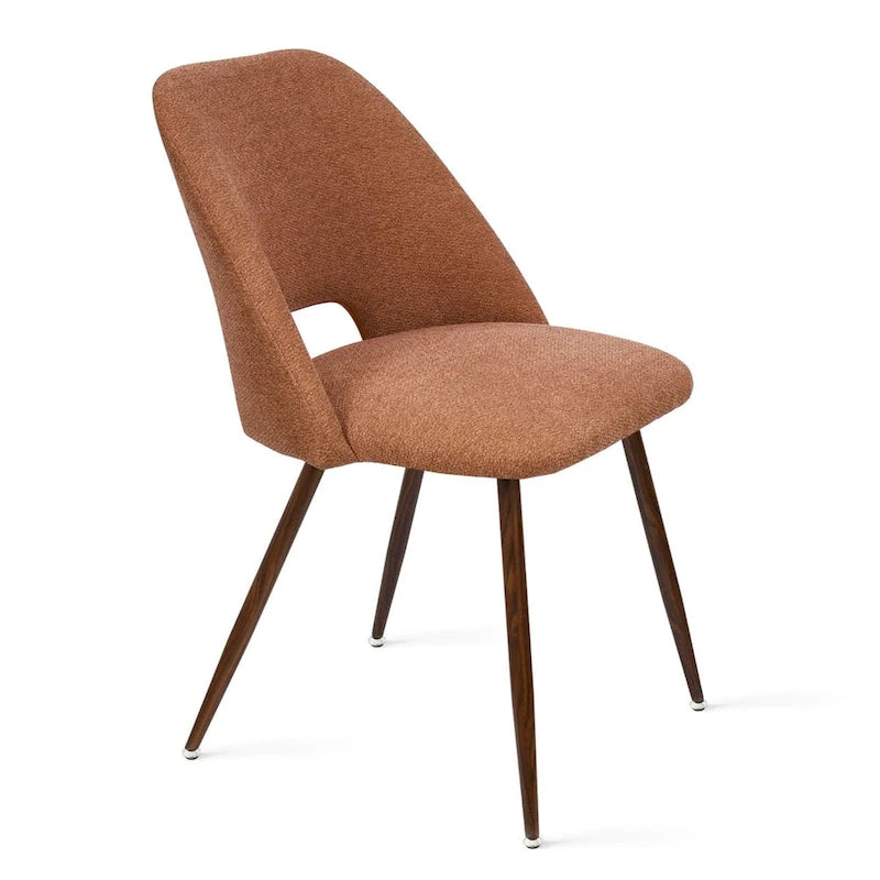 Chaise de salle à manger moderne capitonnée à dossier découpé avec finition noyer