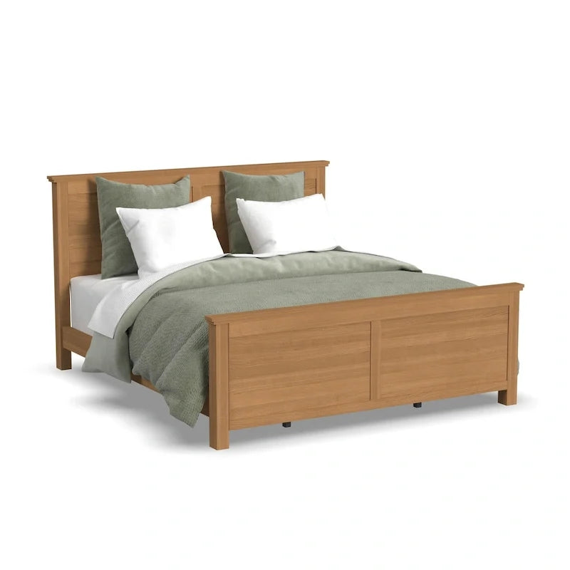 Lit King-size en bois brun et deux tables de chevet