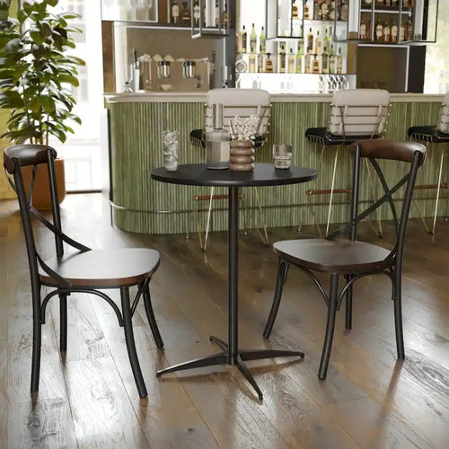 Table à cocktail ronde en bois de 24 po avec colonnes de 30 et 42 po