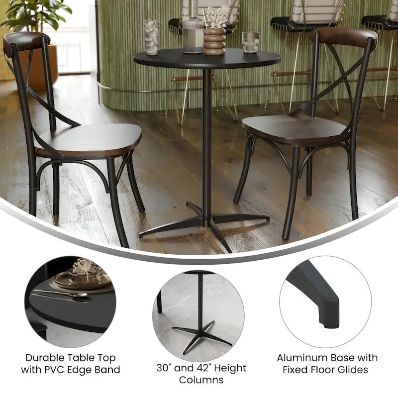 Table à cocktail ronde en bois de 24 po avec colonnes de 30 et 42 po