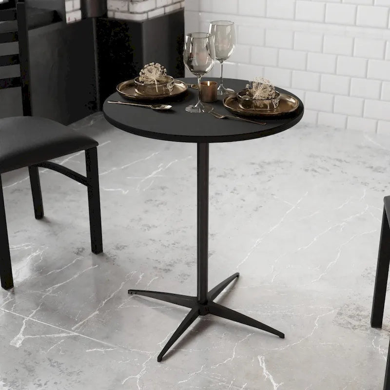 Table à cocktail ronde en bois de 24 po avec colonnes de 30 et 42 po