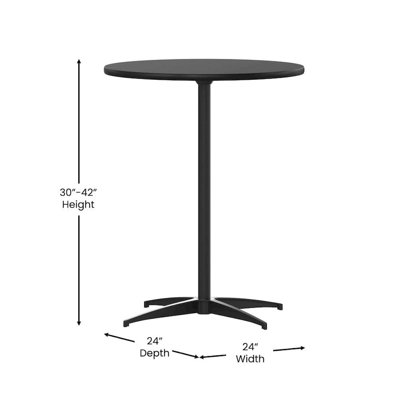 Table à cocktail ronde en bois de 24 po avec colonnes de 30 et 42 po
