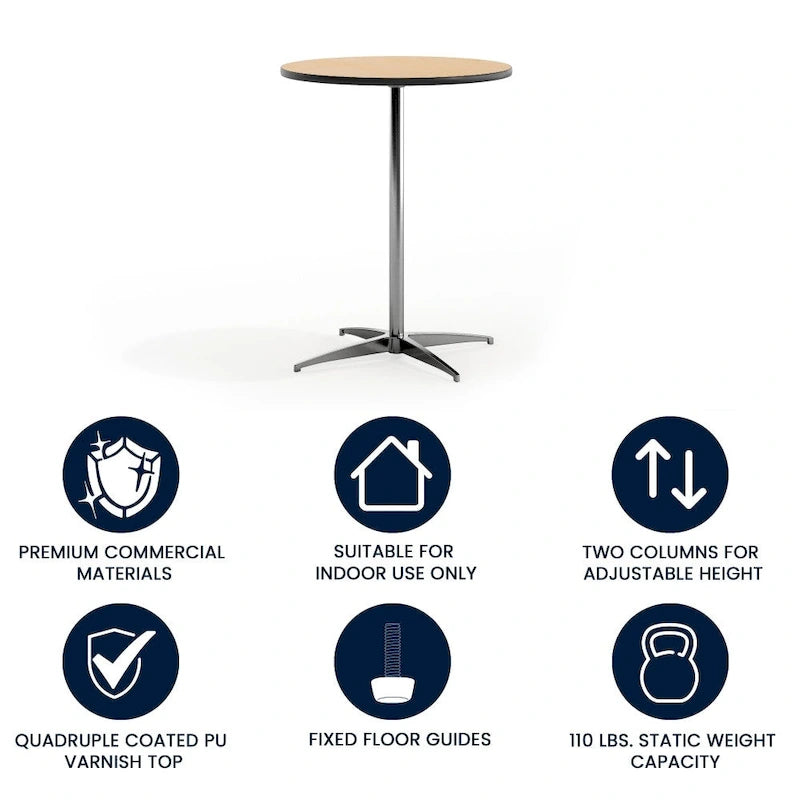 Table à cocktail ronde en bois de 24 po avec colonnes de 30 et 42 po