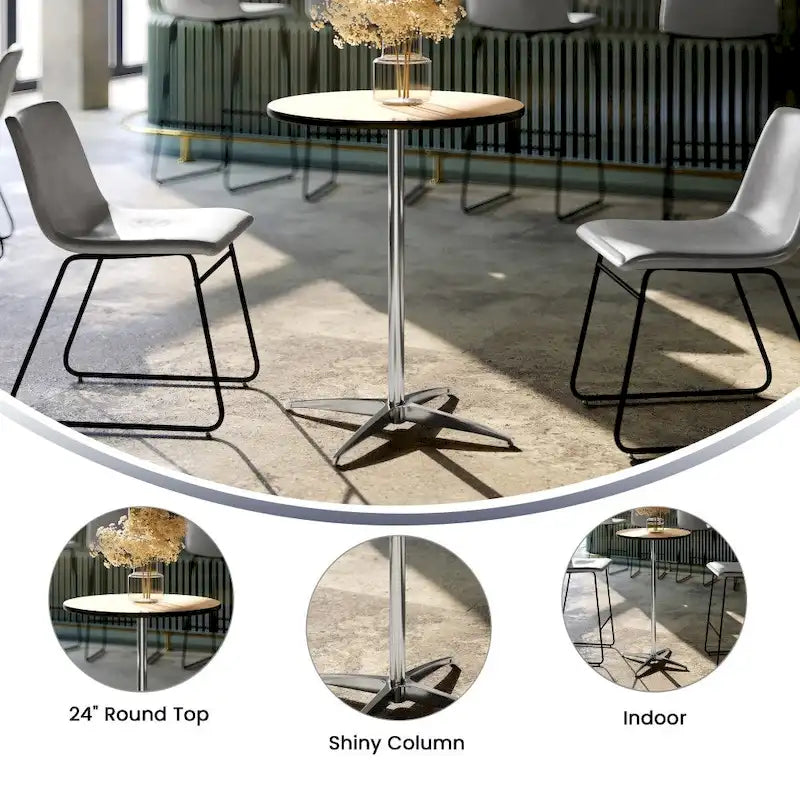 Table à cocktail ronde en bois de 24 po avec colonnes de 30 et 42 po