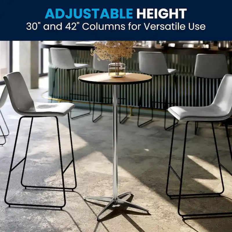 Table à cocktail ronde en bois de 24 po avec colonnes de 30 et 42 po