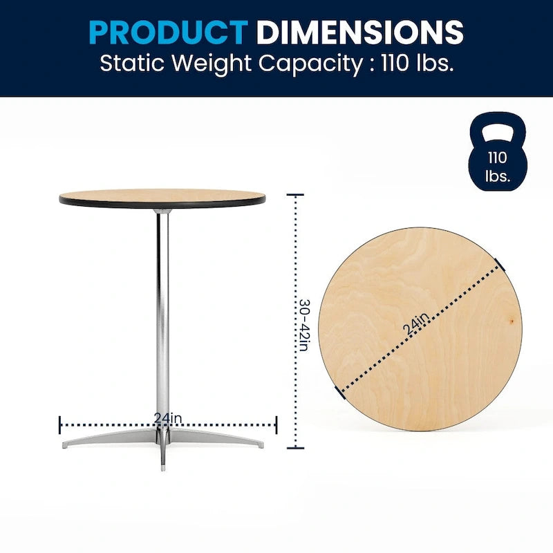 Table à cocktail ronde en bois de 24 po avec colonnes de 30 et 42 po