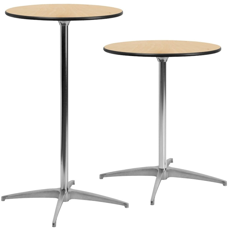 Table à cocktail ronde en bois de 24 po avec colonnes de 30 et 42 po