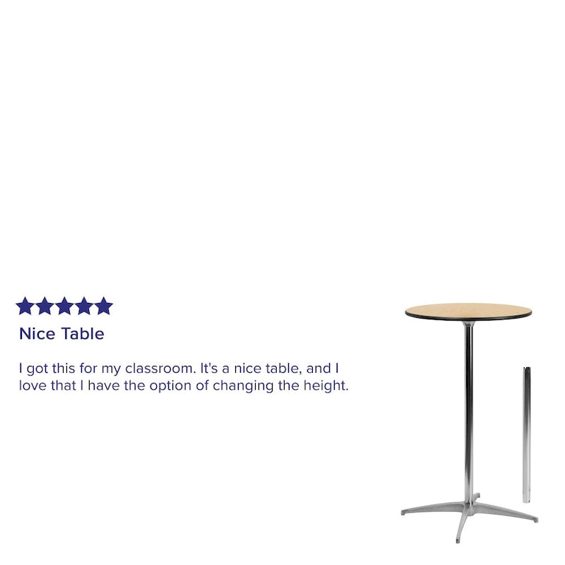 Table à cocktail ronde en bois de 24 po avec colonnes de 30 et 42 po