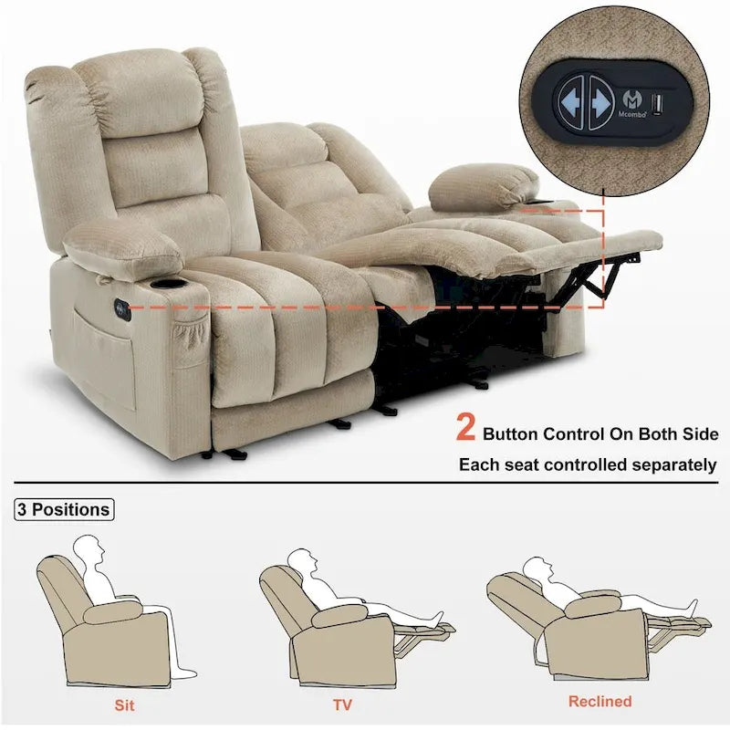 Canapé deux places relax électrique avec fonction chauffante et massante