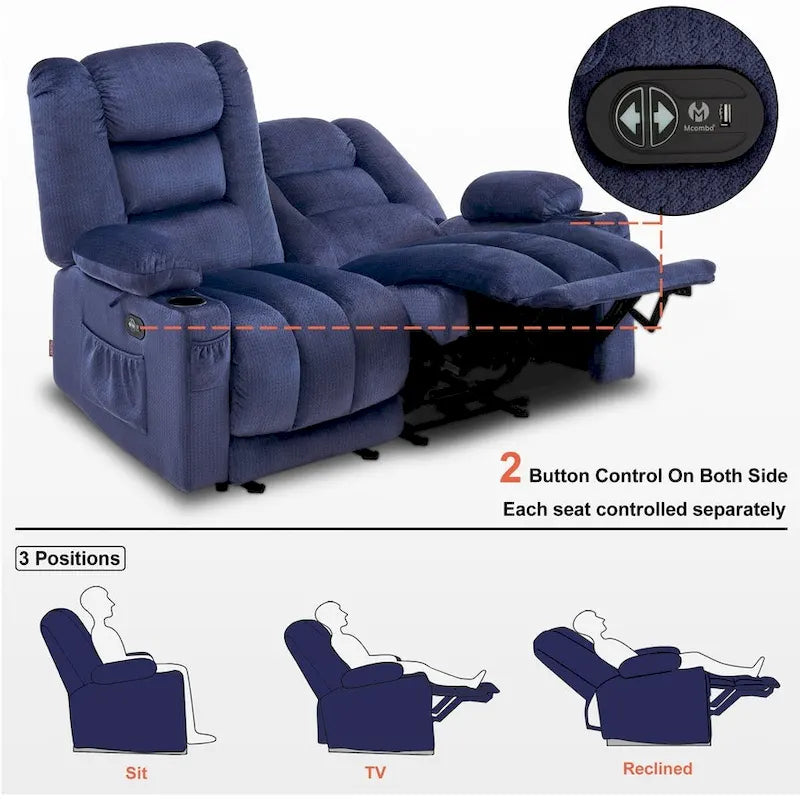Canapé deux places relax électrique avec fonction chauffante et massante