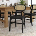 Chaises en rotin tressé à dossier et assise en bois avec structure en bois