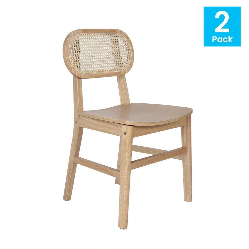 Chaises en rotin tressé à dossier et assise en bois avec structure en bois