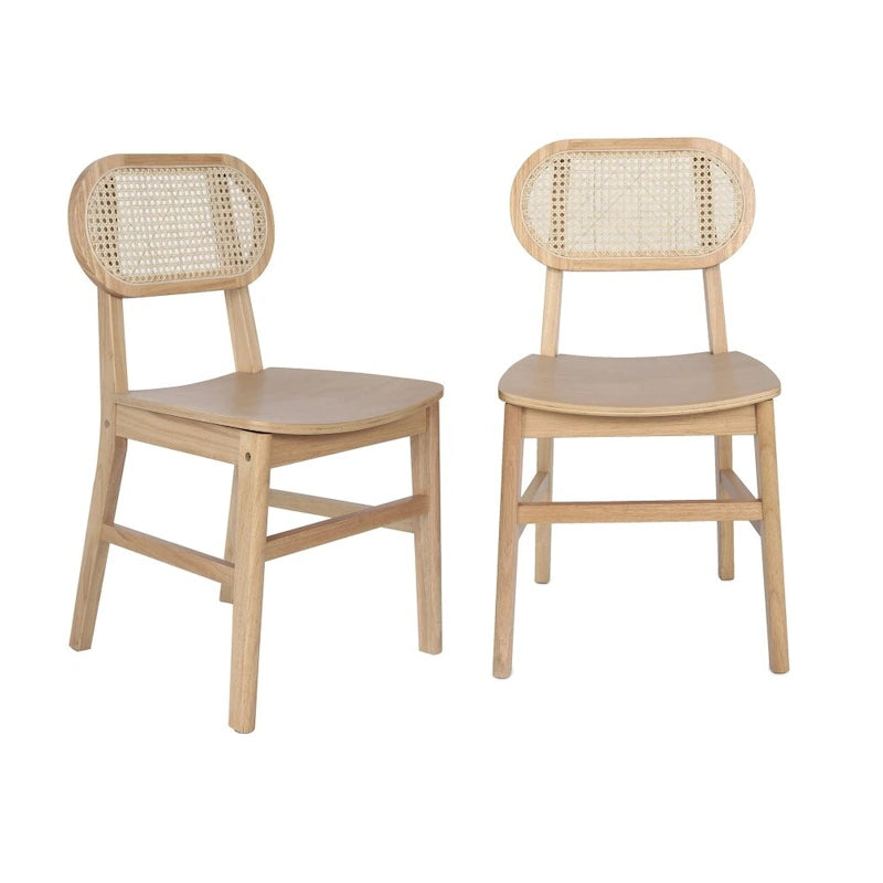 Chaises en rotin tressé à dossier et assise en bois avec structure en bois