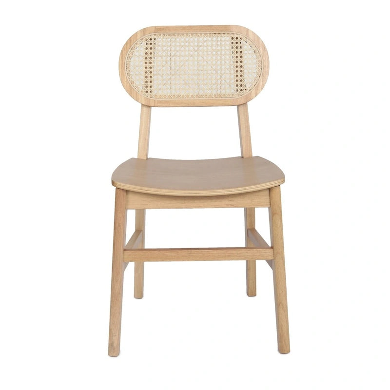 Chaises en rotin tressé à dossier et assise en bois avec structure en bois