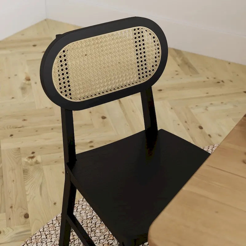 Chaises en rotin tressé à dossier et assise en bois avec structure en bois